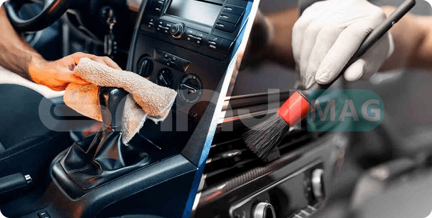 تمیز کردن با دستمال و برس دیتیلینگ داخلی خودرو