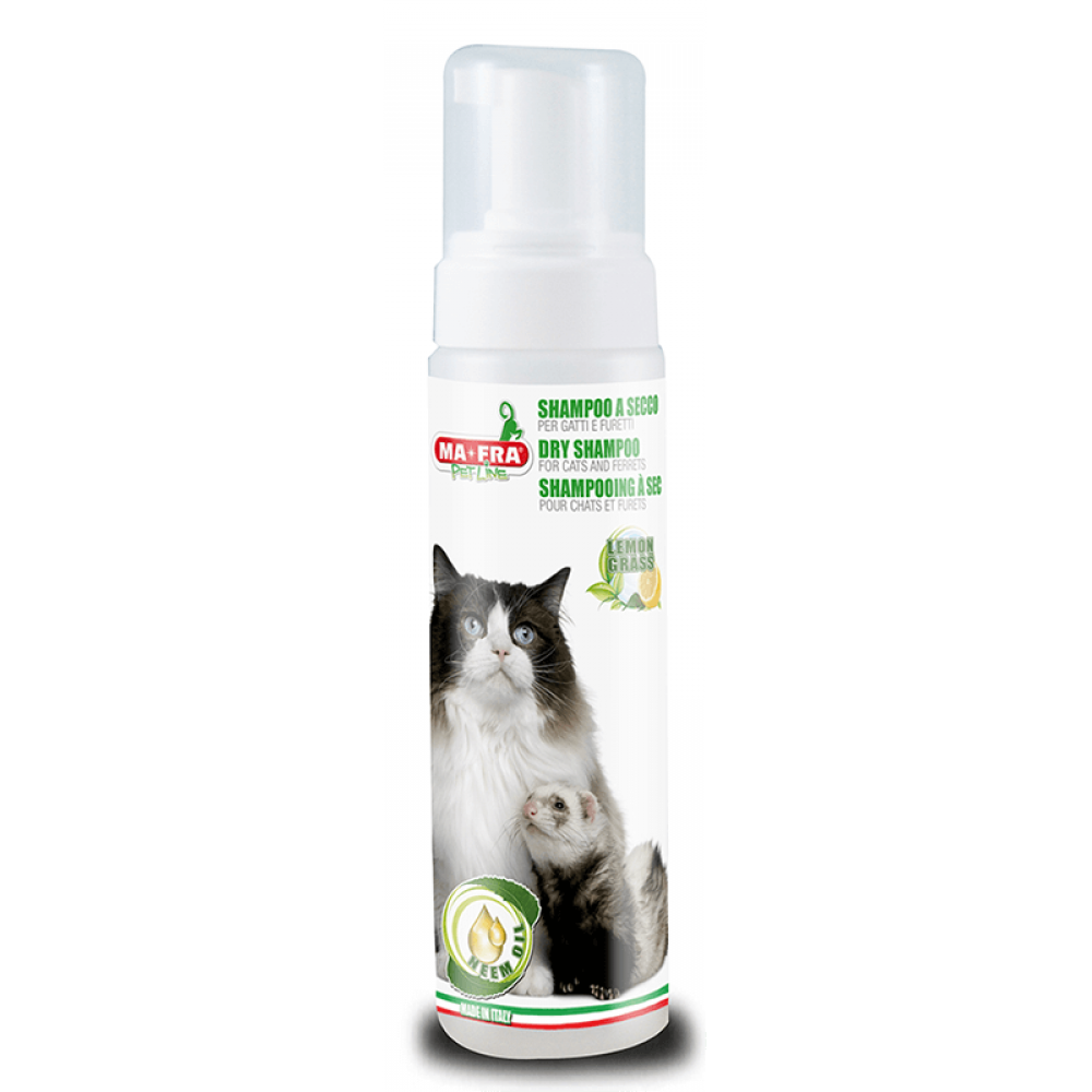 شامپو خشک حاوی روغن چریش مخصوص موی گربه و دیگر حیوانات خزدار مفرا Mafra مدل Cats & ferpets Shampoo