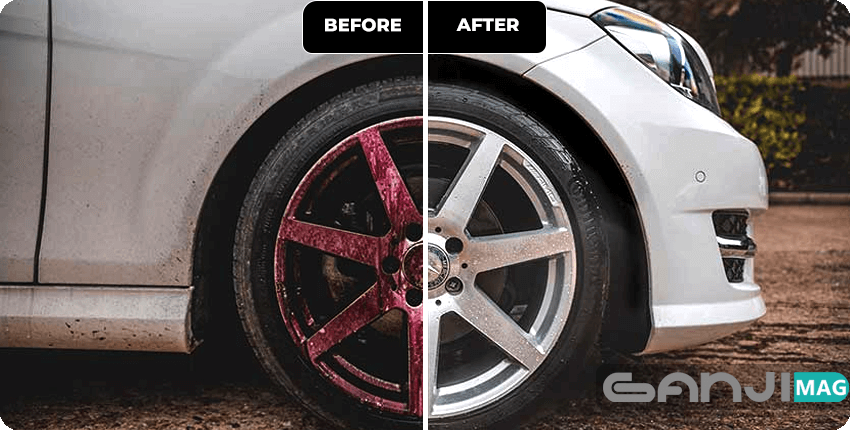 قبل و بعد استفاده پاک کننده آهن و گرد لنت